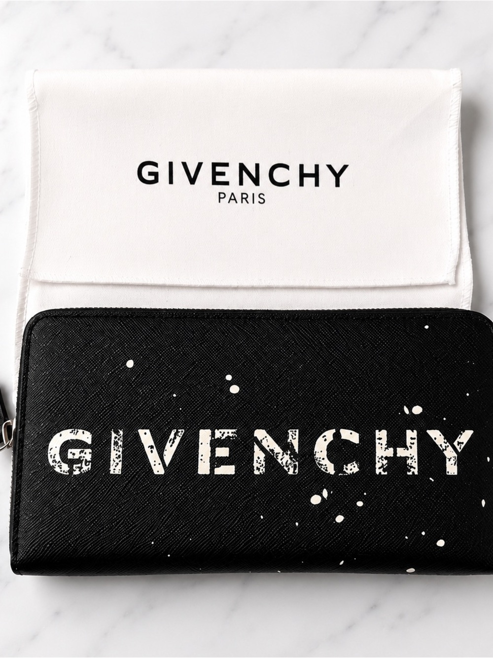 Givenchy Black and White Logo Zip-Around Wallet